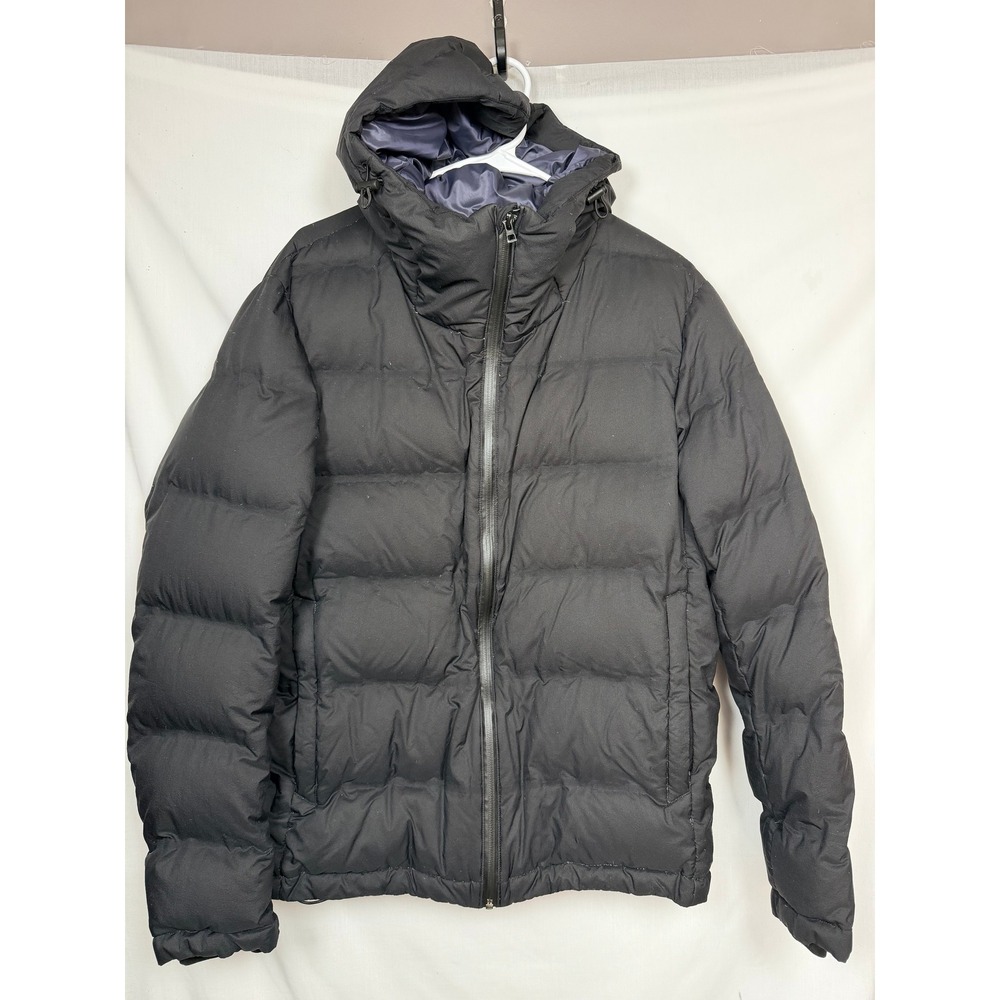 Uniqlo Women Large Black Seamless Down Parka Hooded Puffer Jacket Coat Winter